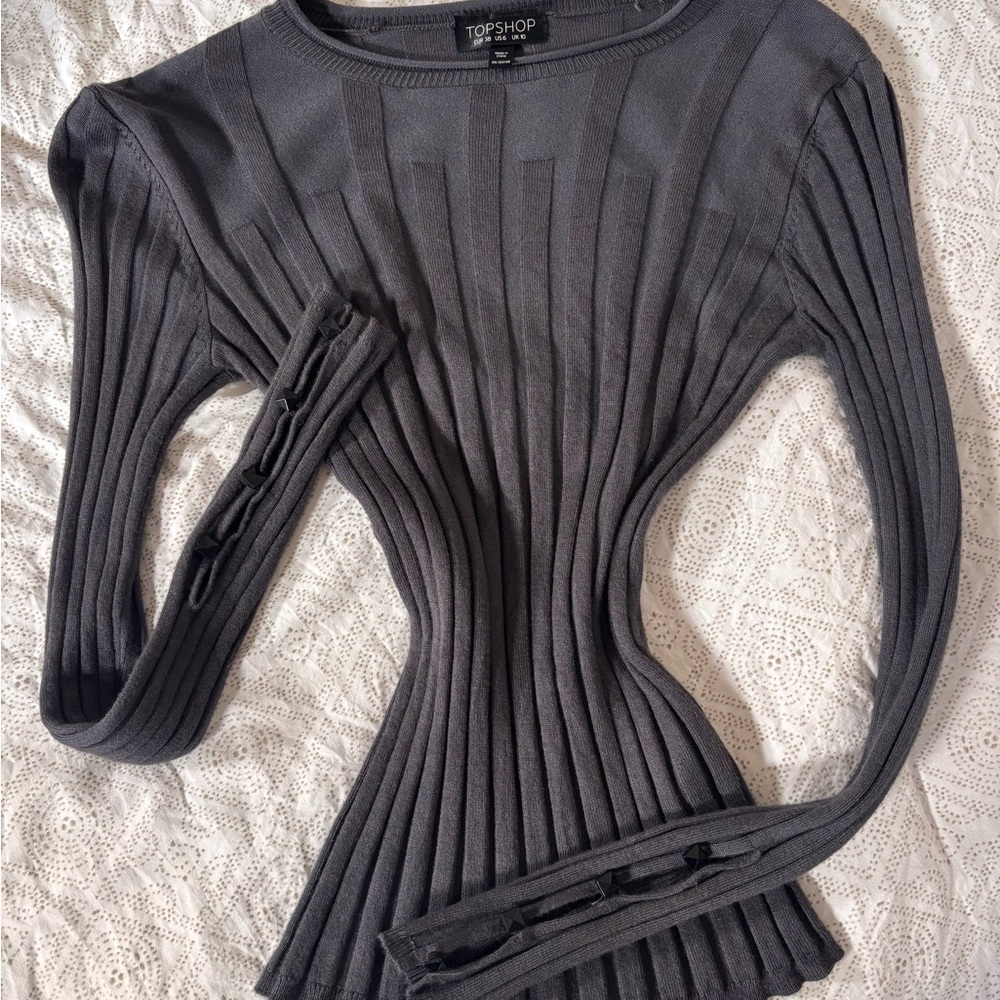 Topshop Charcoal Top Beaded Open Sleeves